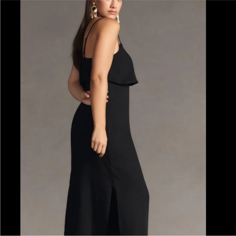 🖤 NWOT Anthropologie Linen Blend Black Midi Dress - Picture 3 of 7